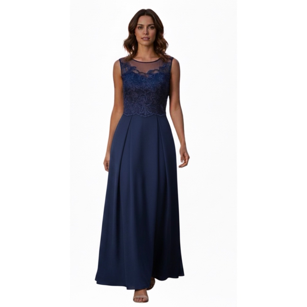 Kay Unger New York Dress Size 2 Blue Floral Lace Luxe Gala Elegant Romantic